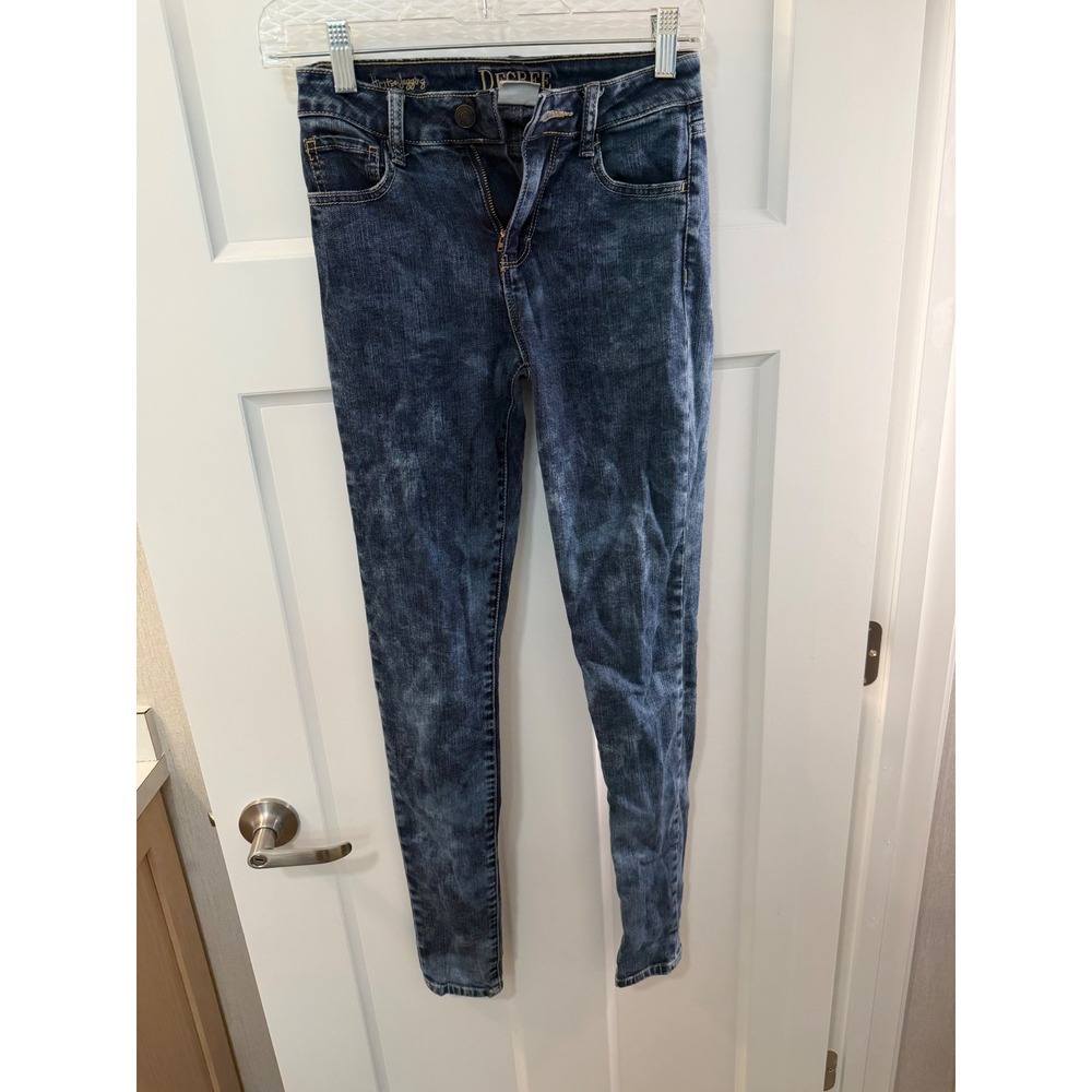 Decree Womens Skinny Jeggings Dark Acid Wash Blue Denim Jeans Size 0
